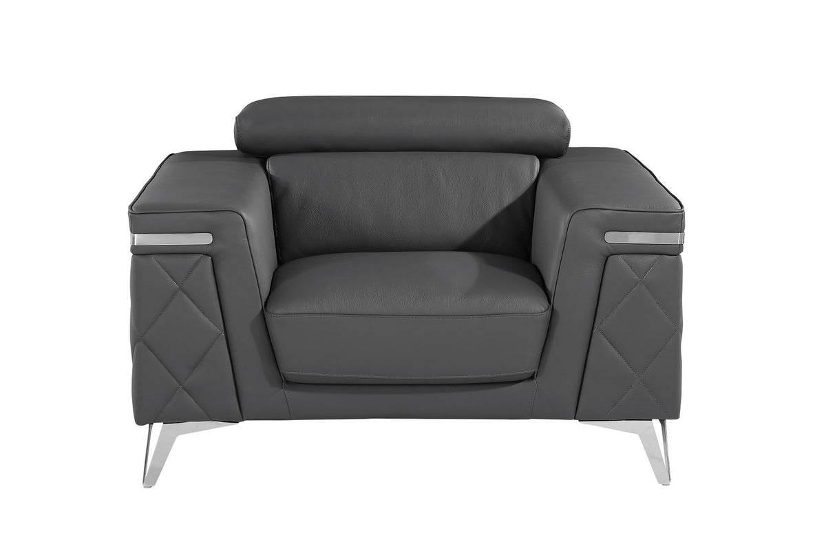 1140 Divanitalia Chair with Adjustable Headrest in Top-grain Italian Leather - Dark Grey - SKU 1140-DK-GREY-CH