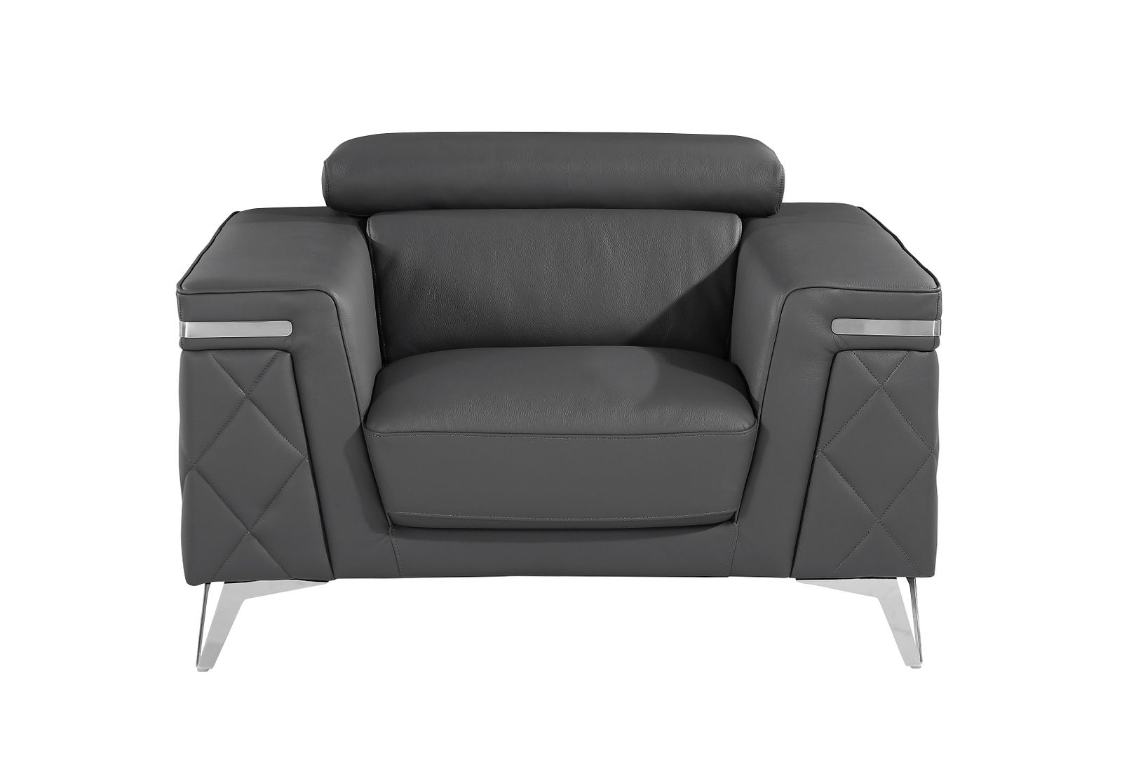1140 Divanitalia Chair with Adjustable Headrest in Top-grain Italian Leather - Dark Gray