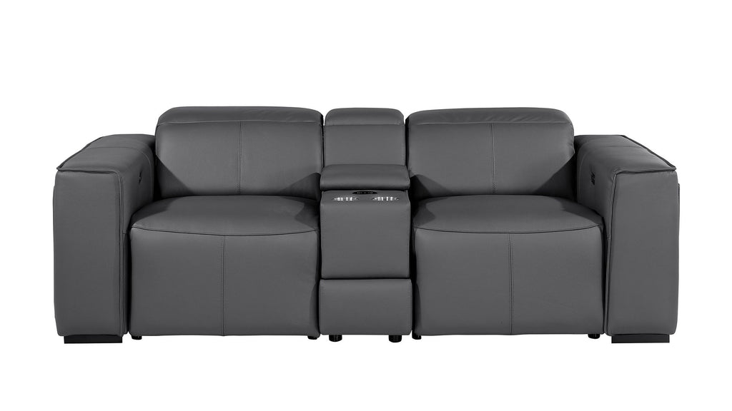 1224 Divanitalia 3-Piece Modular Power Reclining Loveseat in Top Grain Italian Leather with 2 Power Recliners & Power Headrests - Dark Grey - SKU 1224-DK-GREY-3.2-HT - view 3