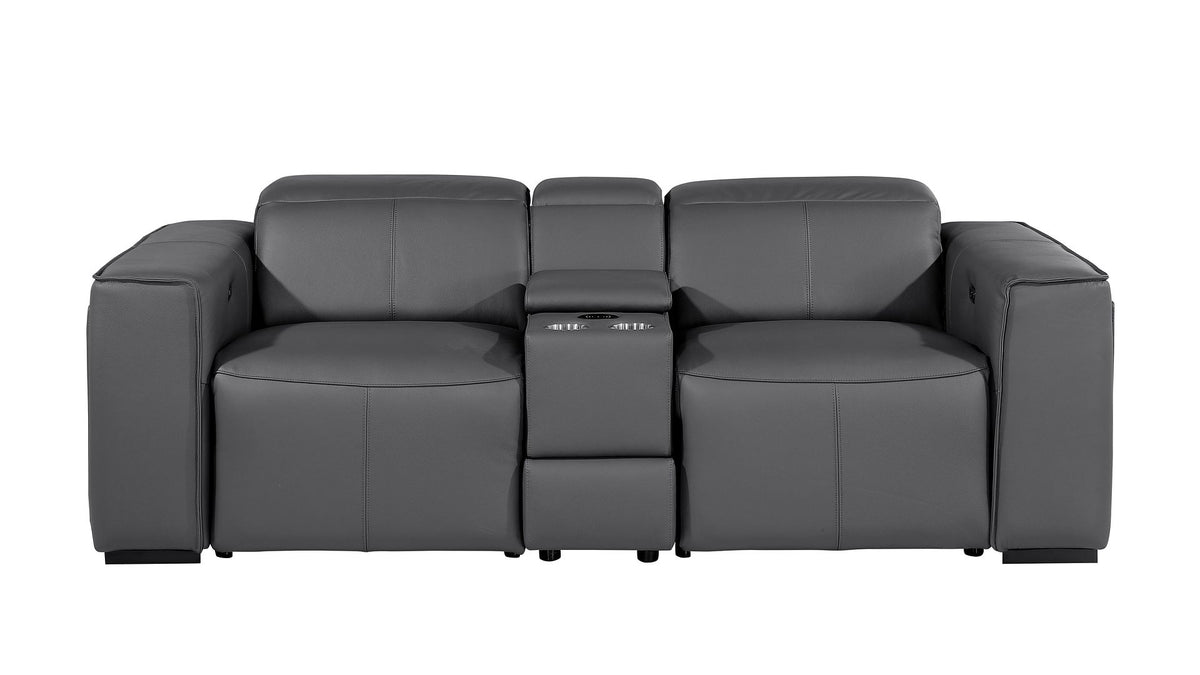 1224 Divanitalia 3-Piece Modular Power Reclining Loveseat in Top Grain Italian Leather with 2 Power Recliners & Power Headrests - Dark Grey - SKU 1224-DK-GREY-3.2-HT - view 3
