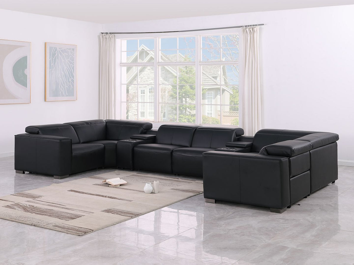 1208 8 Piece U-Shaped Leather Sectional Sofa with 4 Power Recliners & Power Headrests - Black - SKU 1208-BLACK-8PC-4PWR-U-SECTIONAL-GROUP