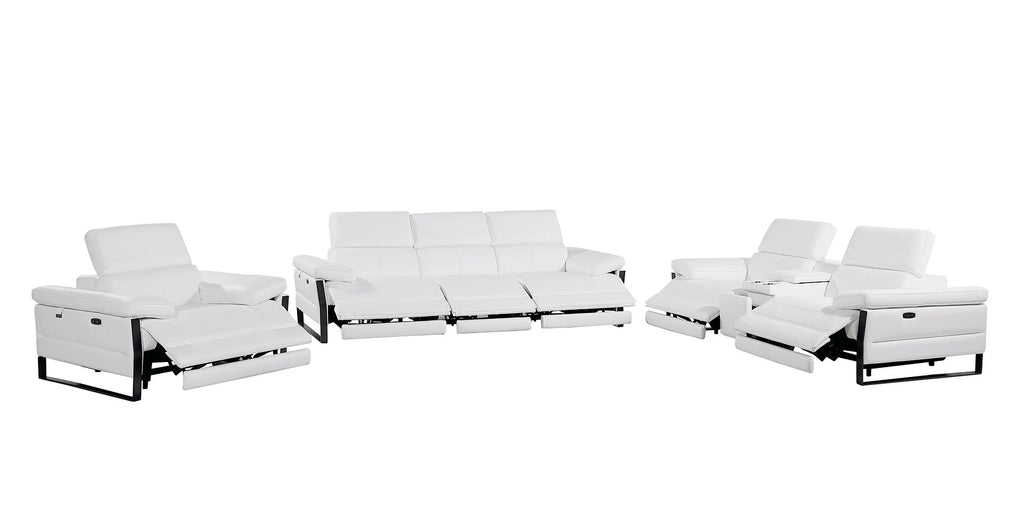 1246 Divanitalia Modular Power Triple Reclining Sofa, Console Loveseat, and Chair Set with Power Headrests - Top Grain Italian Leather - White - SKU 1246-WHITE-7.6-HT-3PC - view 4