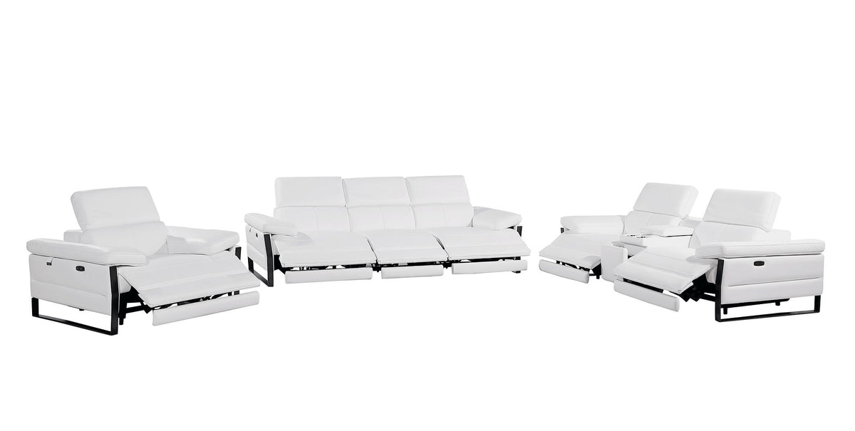 1246 Divanitalia Modular Power Triple Reclining Sofa, Console Loveseat, and Chair Set with Power Headrests - Top Grain Italian Leather - White - SKU 1246-WHITE-7.6-HT-3PC - view 4