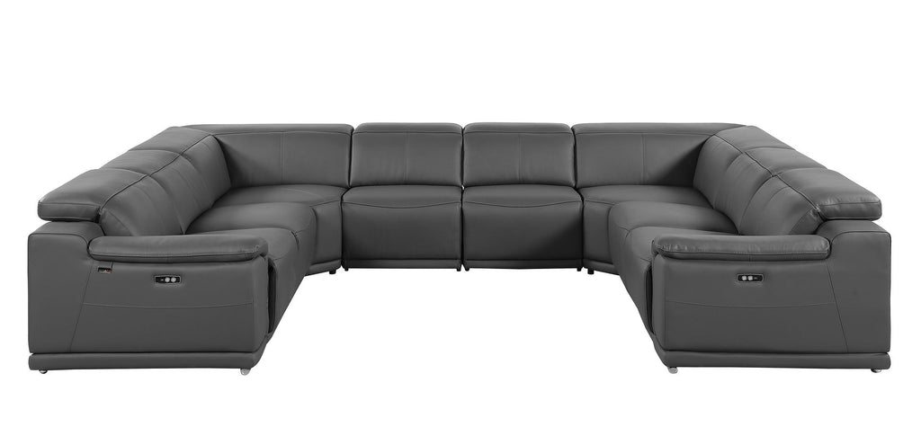 9762 Divanitalia 8-Piece U-Shaped Top Grain Italian Leather Sectional Sofa with 4 Power Recliners