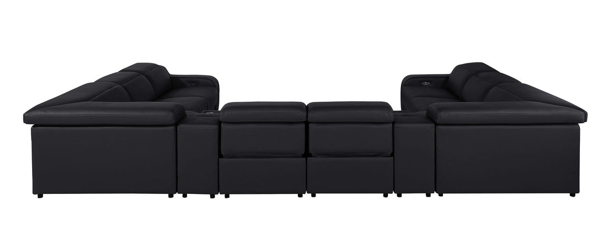 1116 Divanitalia 10-Piece U-Shaped Sectional Sofa in Top Grain Italian Leather with 4 Power Recliners & Power Headrests - Black - SKU 1116-BLACK-10PC-4PWR-U-SECTIONAL-GROUP - view 7