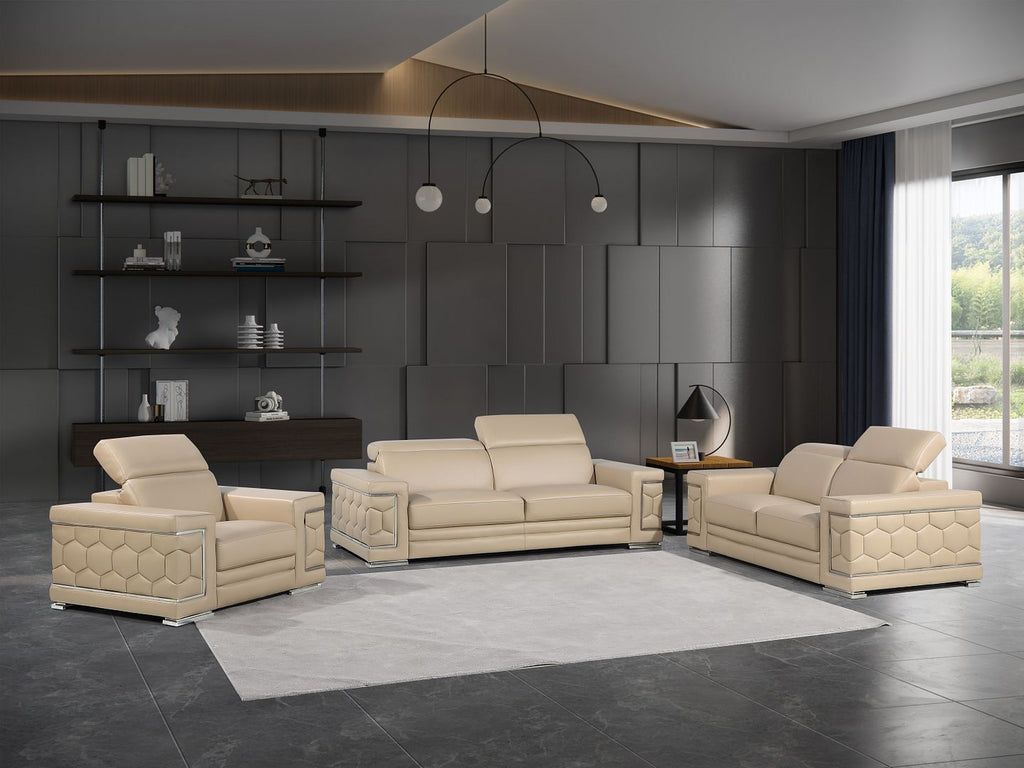 296 Modern Genuine Leather 3-Piece Sofa Set - Beige - SKU 296-BEIGE-3PC