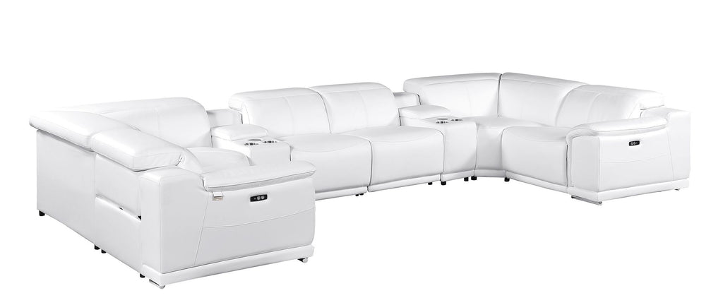 9762 Divanitalia 8-Piece U-Shaped Top Grain Italian Leather Sectional Sofa with 4 Power Recliners
