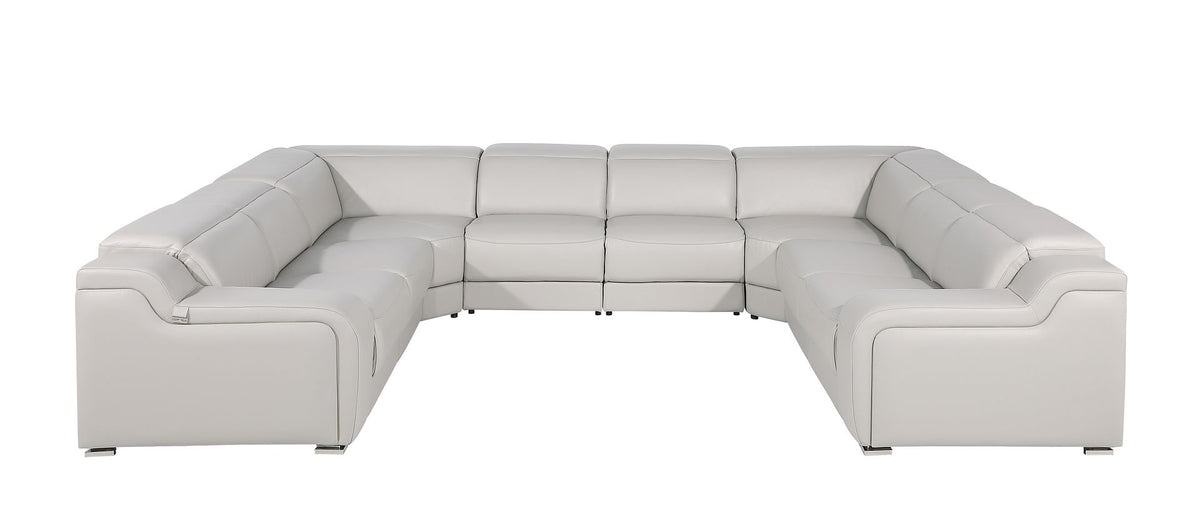 1116 Divanitalia 8-Piece U-Shaped Sectional Sofa in Top Grain Italian Leather with 4 Power Recliners & Power Headrests - Light Grey - SKU 1116-LT_GREY-8PC-4PWR-U-NC-SECT-GROUP - view 3