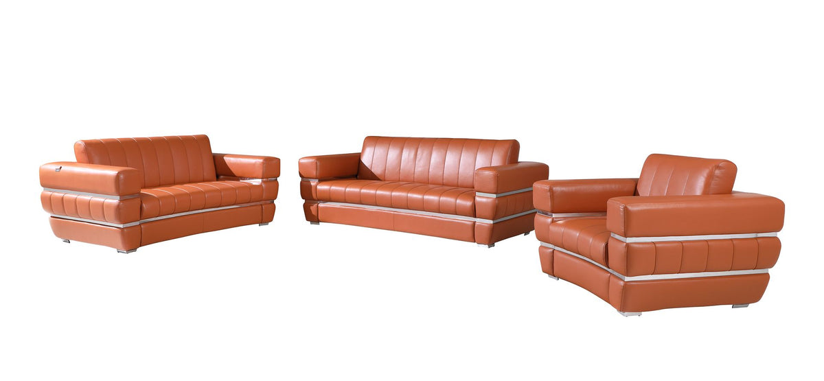 904 Divanitalia 3-Piece Sofa Set in Top-grain Italian Leather - Camel - SKU 904- CAMEL 3PC (S/L/CH) - GROUP - view 2