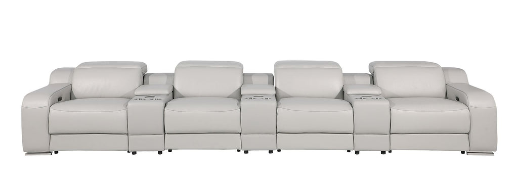 1116 Divanitalia 7-Piece Modular Power Reclining Sofa in Top Grain Italian Leather with 4 Power Recliners & Power Headrests - Light Grey - SKU 1116-LT-GREY-S-7.4-HT - view 2