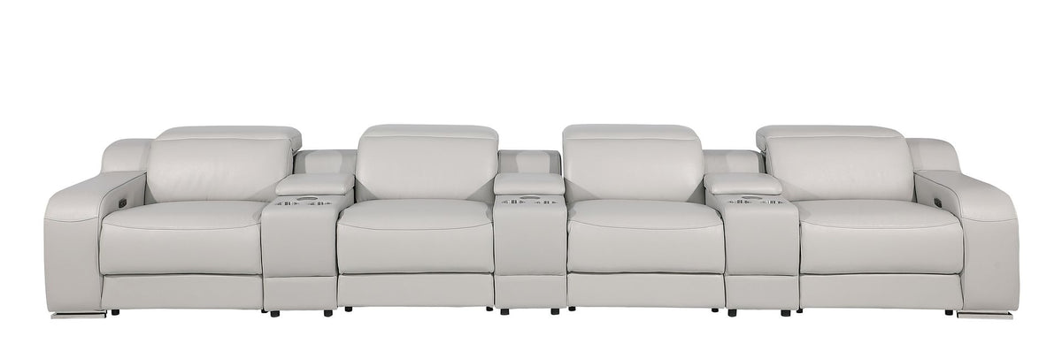 1116 Divanitalia 7-Piece Modular Power Reclining Sofa in Top Grain Italian Leather with 4 Power Recliners & Power Headrests - Light Grey - SKU 1116-LT-GREY-S-7.4-HT - view 2