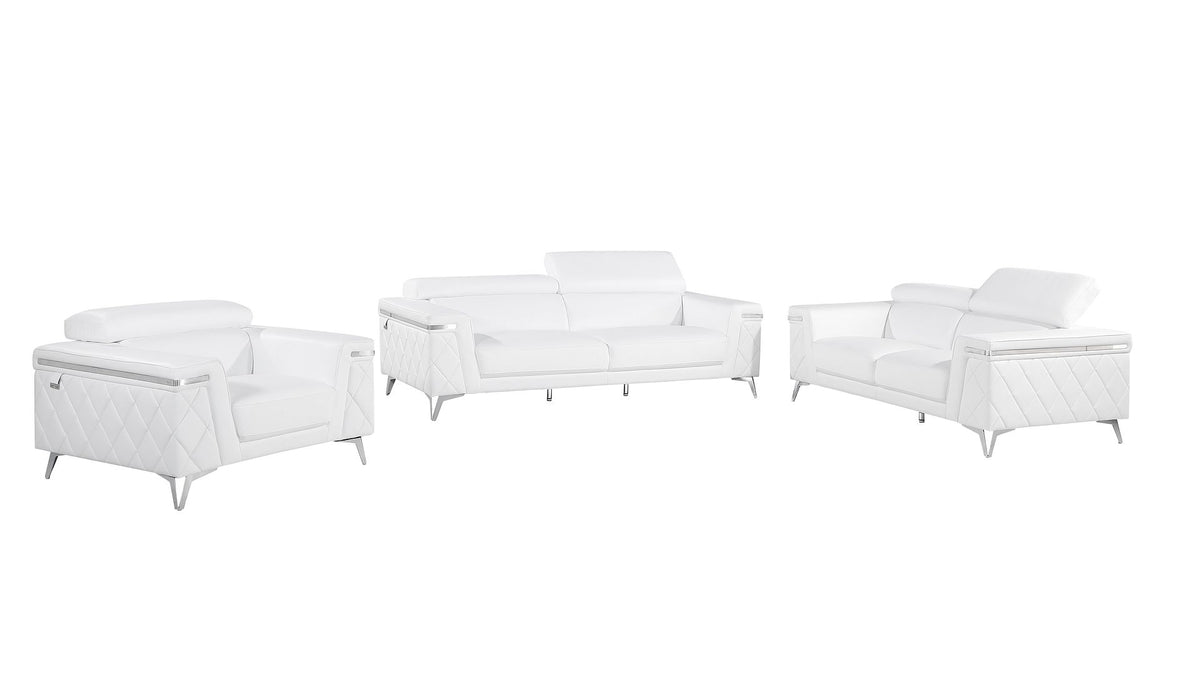 1140 Divanitalia 3-Piece Sofa Set with Adjustable Headrest in Top-grain Italian Leather - White - SKU 1140-WHITE-3PC - view 2