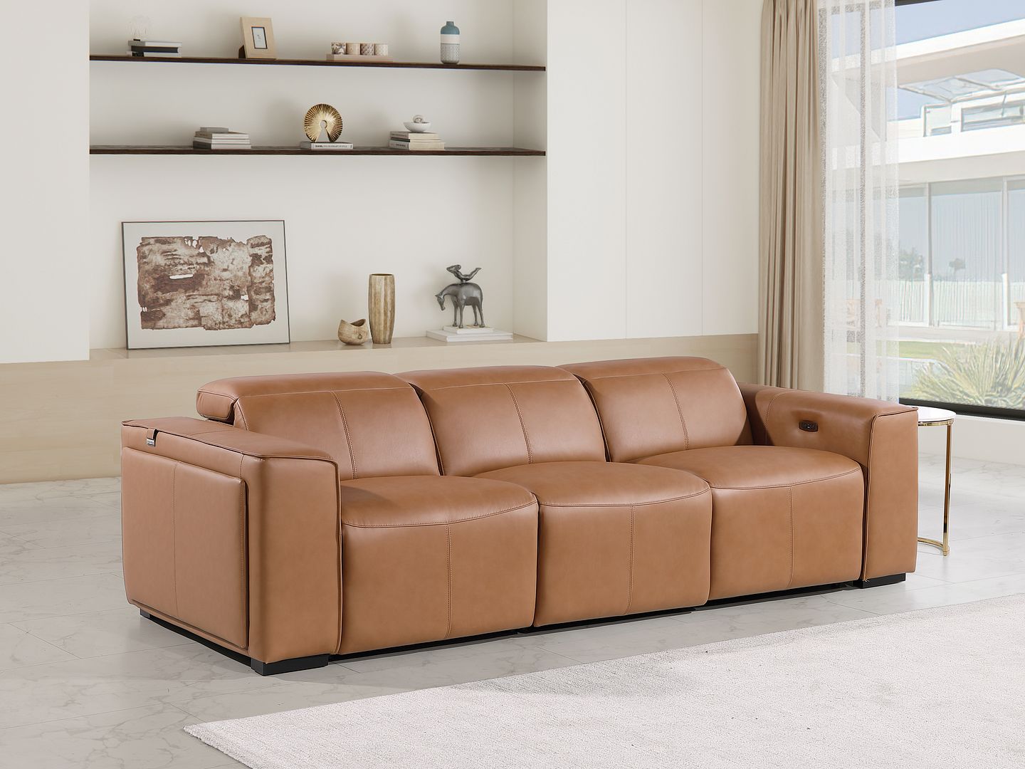 1224 Divanitalia 3-Piece Modular Power Reclining Sofa in Top Grain Italian Leather with 2 Power Recliners & Power Headrests - Cognac