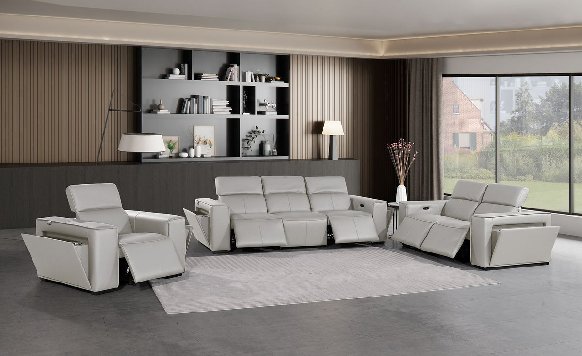 1224 Divanitalia 6-Piece Modular Power Reclining Sofa, Loveseat & Chair Set in Top Grain Italian Leather with 5 Power Recliners & Power Headrests - Light Grey - SKU 1224-LT-GREY-6.5-HT-3PC - view 2