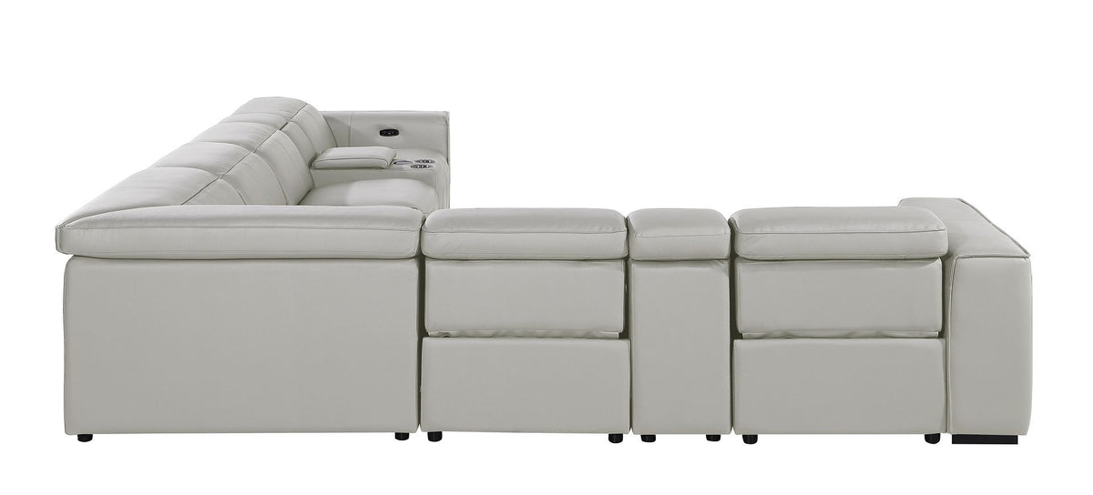 1224 Divanitalia 8-Piece L-Shaped Sectional Sofa in Top Grain Italian Leather with 4 Power Recliners & Power Headrests - Light Grey - SKU 1224-LT-GREY-8PC-4PWR-SECTIONAL - view 6