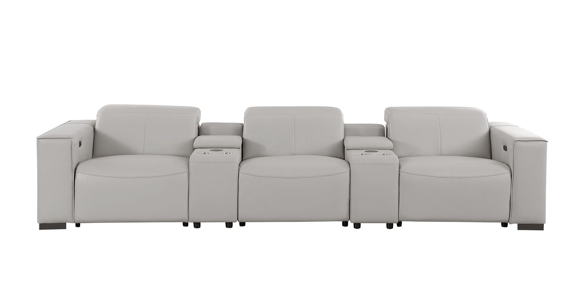 1208 Leather Sofa with 3 Power Recliners and Two Storage Consoles - Light Grey - SKU 1208-LT-GREY-5.3-HT - view 3