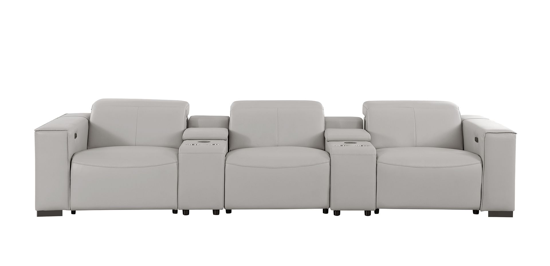 1208 Leather Sofa with 3 Power Recliners and Two Storage Consoles