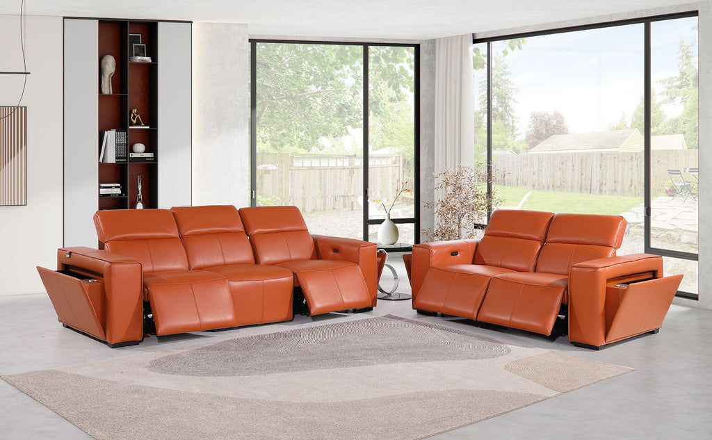 1224 Divanitalia 5-Piece Modular Power Reclining Sofa and Loveseat Set in Top Grain Italian Leather with 4 Power Recliners & Power Headrests - Camel - SKU 1224-CAMEL-5.4-HT-2PC - view 2