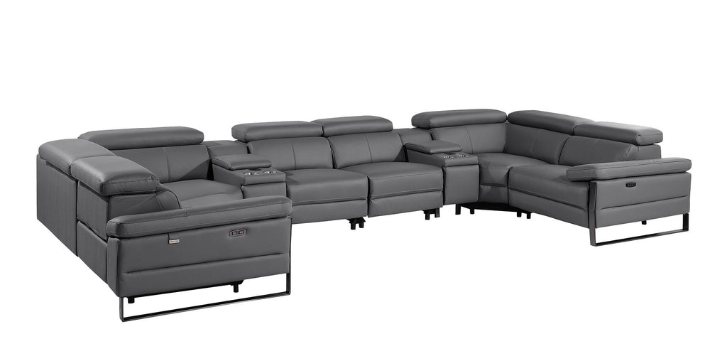 1246 Divanitalia 8-Piece U-Shaped Modular Power Reclining Sectional Sofa with 2 Power Recliners and Power Headrests - Top Grain Italian Leather