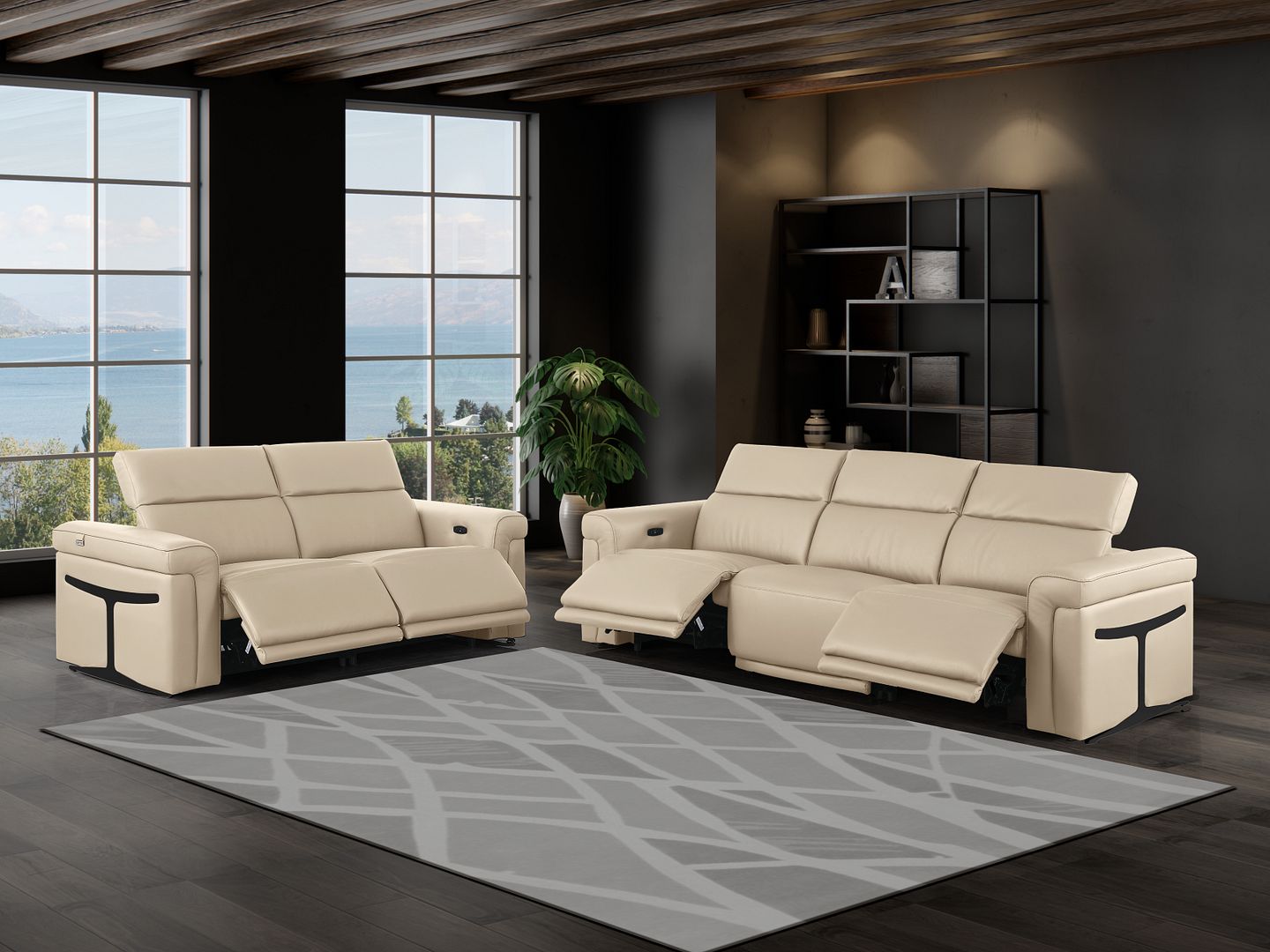 1126 Divanitalia 5-Piece Modular Power Reclining Sofa and Loveseat Set in Top Grain Italian Leather with 4 Power Recliners & Power Headrests - Beige - SKU 1126-BEIGE-5.4-HT-2PC - view 2