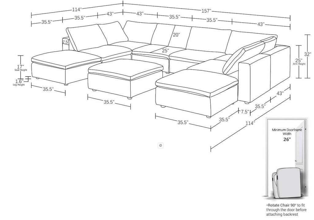 1100 Divanitalia Top-grain Italian Leather 9-Piece Sectional Sofa with Chaise