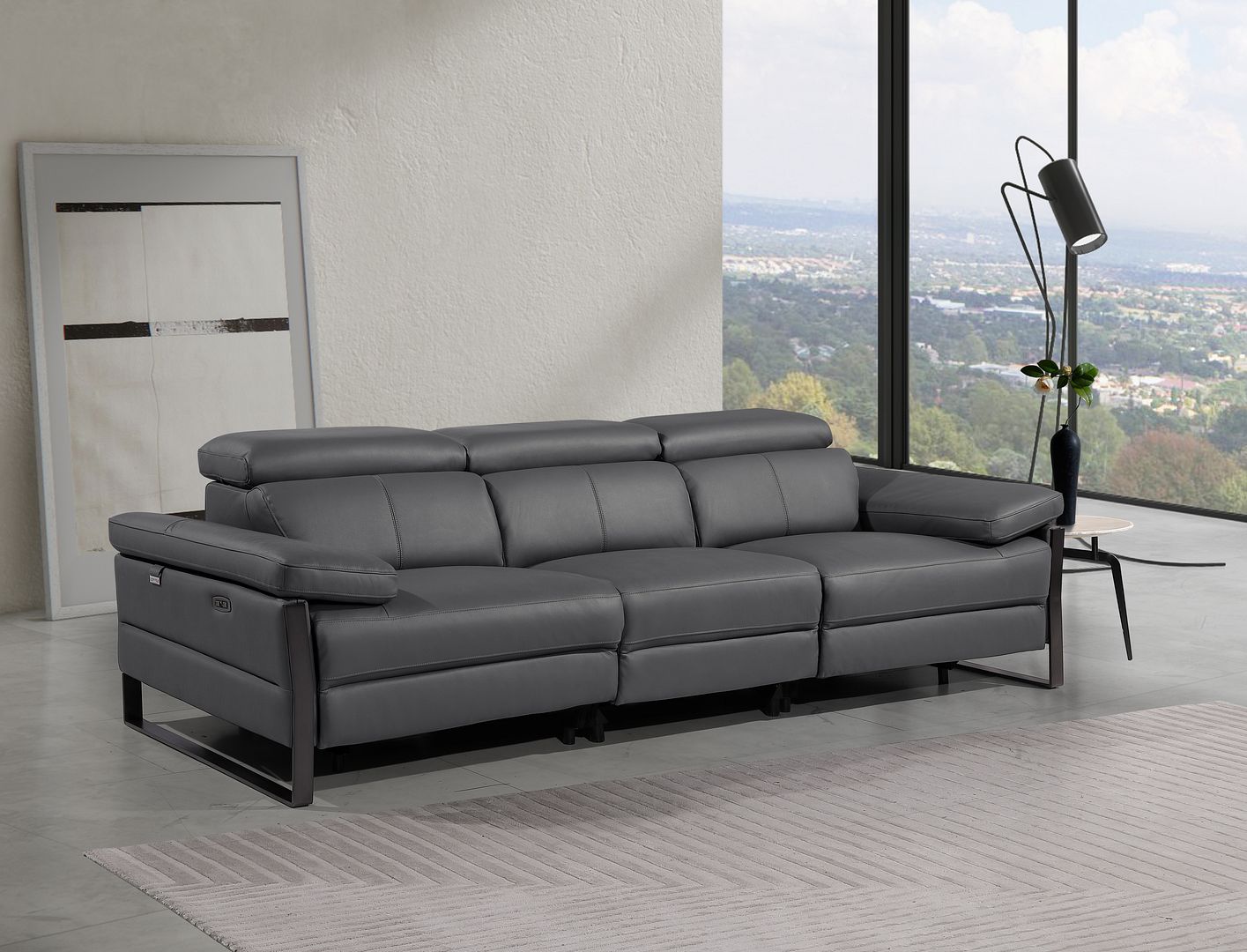 1246 Divanitalia Modular Power Triple Reclining Sofa with Power Reclining Headrests - Top Grain Italian Leather - Dark Grey - SKU 1246-DK-GREY-3.3-HT