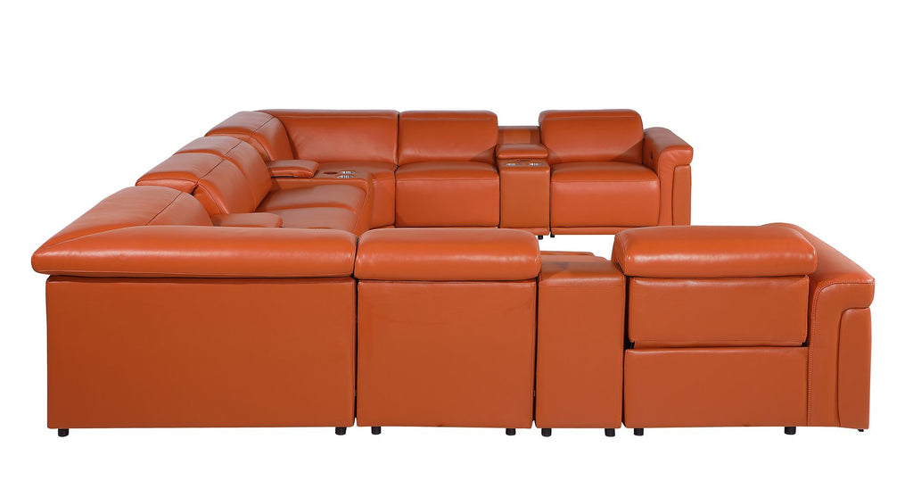 1126 Divanitalia 12-Piece U-Shaped Sectional Sofa in Top Grain Italian Leather with 4 Power Recliners & Power Headrests - Camel - SKU 1126-CAMEL-12PC-4PWR-U-SECTIONAL-GROUP - view 6