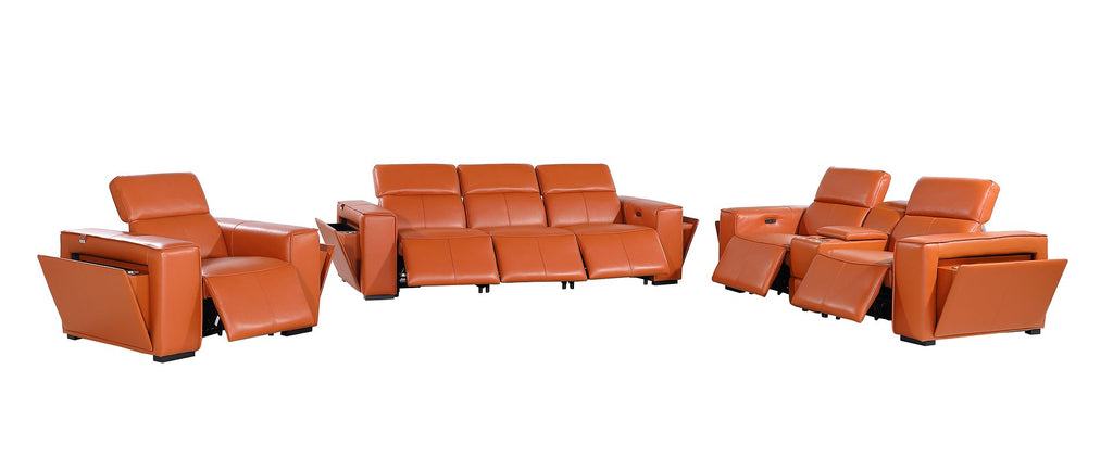 1224 Divanitalia 7-Piece Modular Power Reclining Sofa, Loveseat & Chair Set in Top Grain Italian Leather with 6 Power Recliners & Power Headrests - Camel - SKU 1224-CAMEL-7.6-HT-3PC - view 4