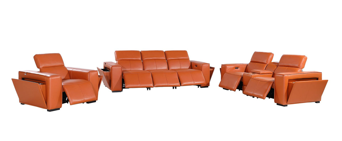 1224 Divanitalia 7-Piece Modular Power Reclining Sofa, Loveseat & Chair Set in Top Grain Italian Leather with 6 Power Recliners & Power Headrests - Camel - SKU 1224-CAMEL-7.6-HT-3PC - view 4