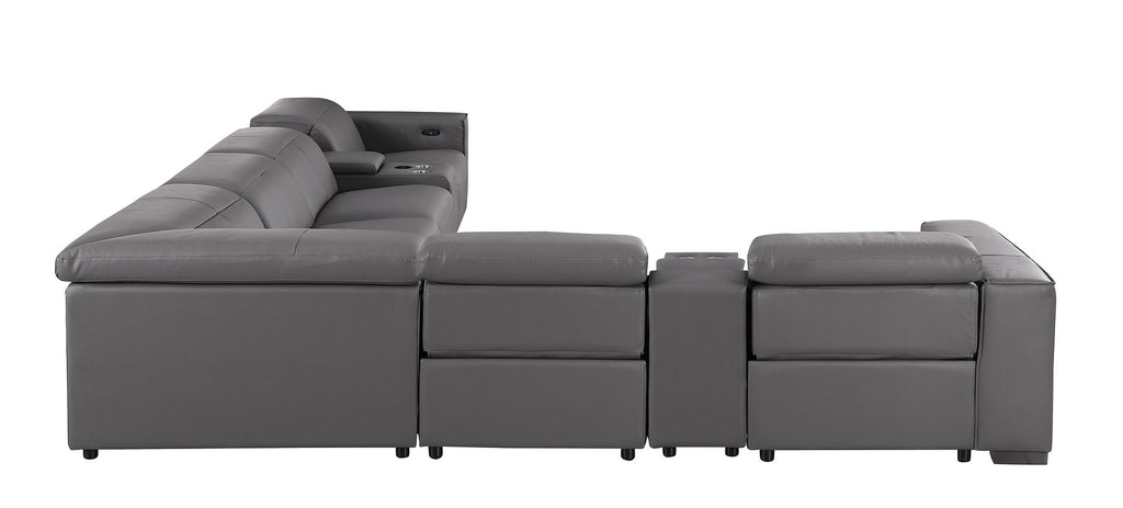 1208 8 Piece L-Shaped Leather Sectional Sofa with 4 Power Recliners & Power Headrests