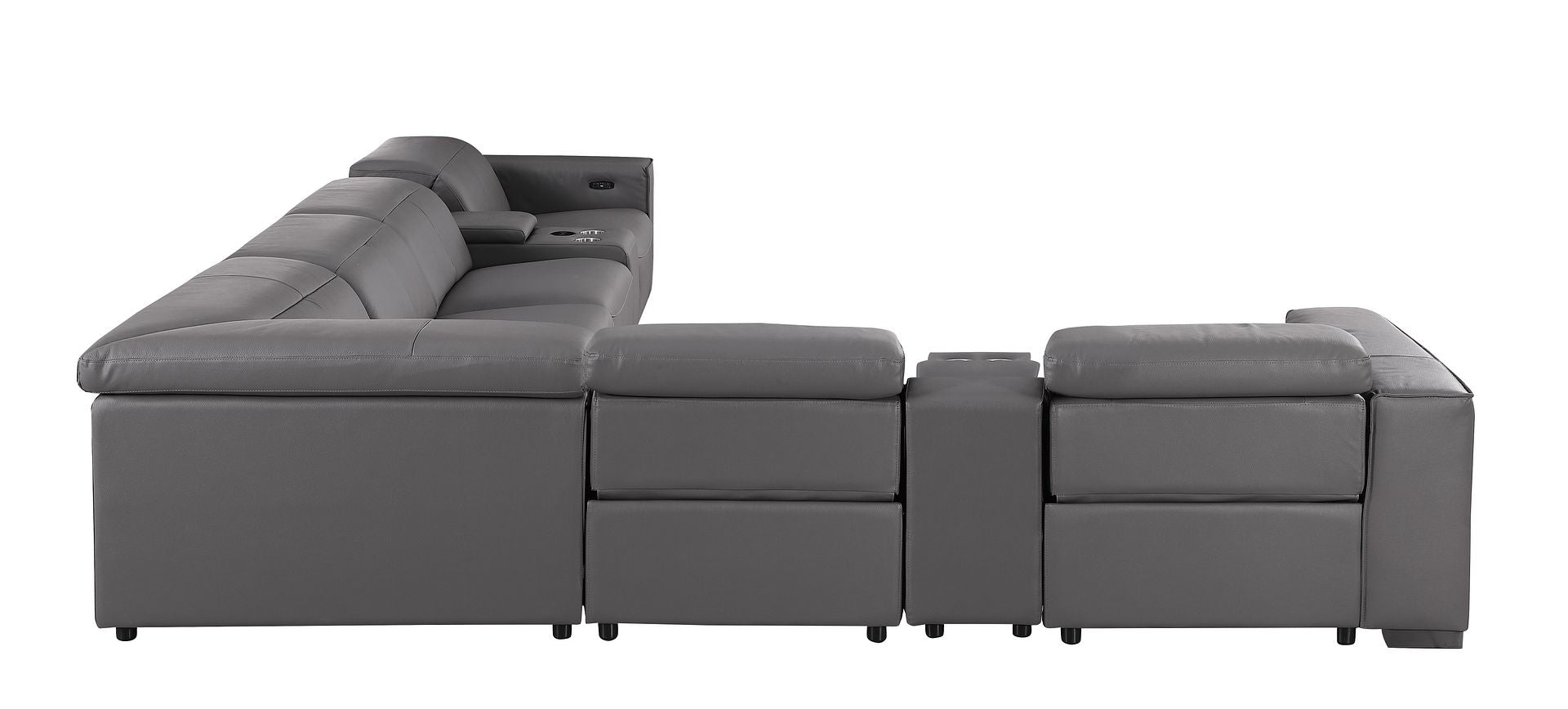 1208 8 Piece L-Shaped Leather Sectional Sofa with 4 Power Recliners & Power Headrests