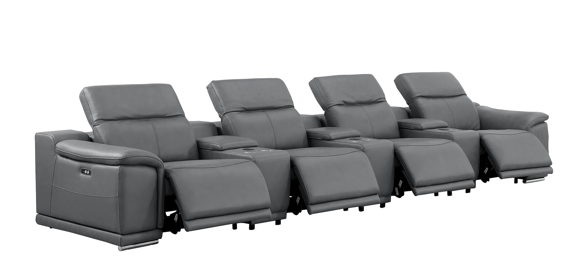 2679 Genuine Leather Sofa with 4 Power Recliners, Power Headrests & 3 Storage Consoles