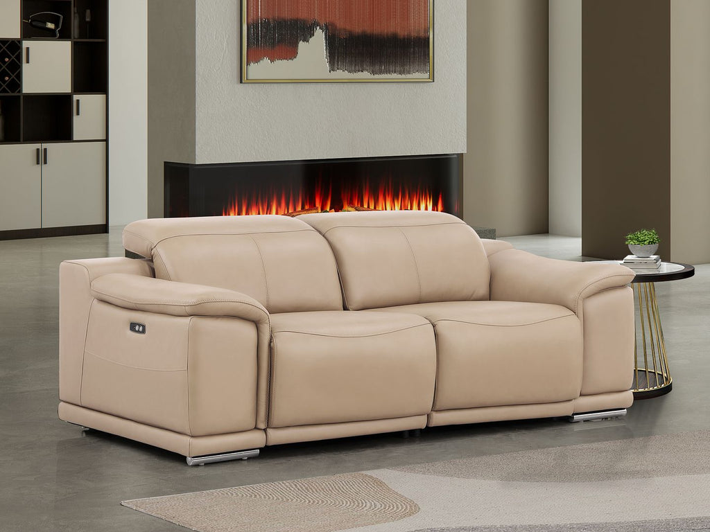2679 Genuine Leather Loveseat with Dual Power Recliners - Beige - SKU 2679-BEIGE-2.2-HT