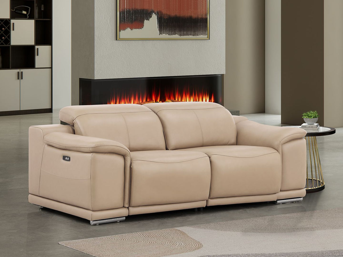2679 Genuine Leather Loveseat with Dual Power Recliners - Beige - SKU 2679-BEIGE-2.2-HT