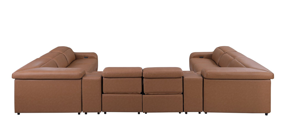 1116 Divanitalia 10-Piece U-Shaped Sectional Sofa in Top Grain Italian Leather with 4 Power Recliners & Power Headrests - Cognac - SKU 1116-COGNAC-10PC-4PWR-U-SECTIONAL-GROUP - view 7