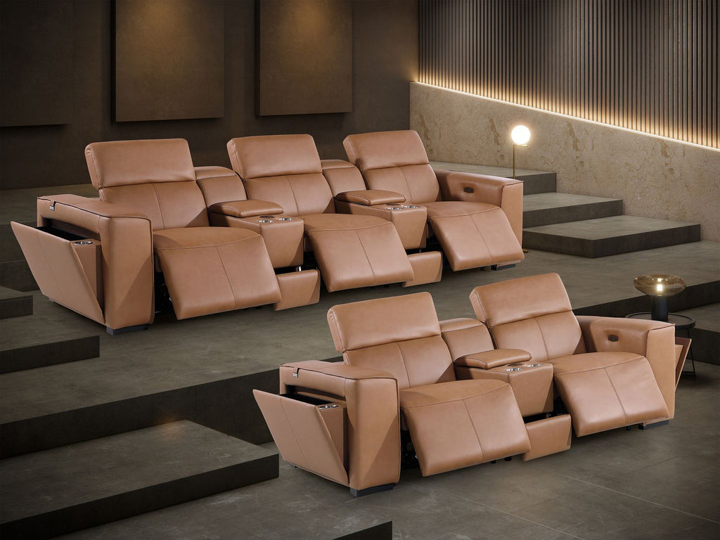 1224 Divanitalia 8-Piece Modular Power Reclining Sofa & Loveseat Set in Top Grain Italian Leather with 5 Power Recliners & Power Headrests - Cognac - SKU 1224-COGNAC-8.5-HT-2PC - view 3
