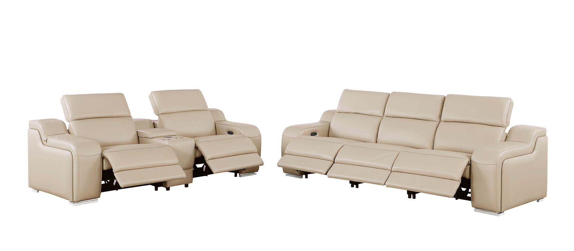 1116 Divanitalia 6-Piece Modular Power Reclining Sofa and Console Loveseat Set in Top Grain Italian Leather with 5 Power Recliners & Power Headrests