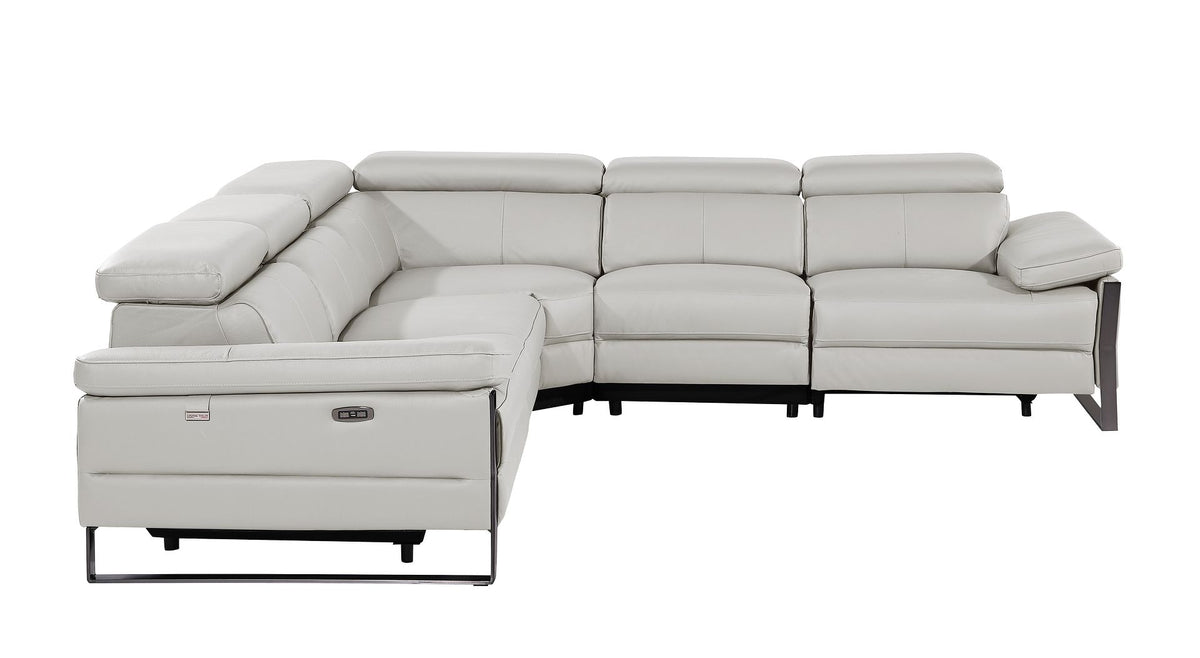 1246 Divanitalia 5-Piece L-Shaped Modular Power Reclining Sectional Sofa with Power Headrests - Top Grain Italian Leather - Light Grey - SKU 1246-LT-GREY-5PC-3PWR-SECTIONAL - view 6