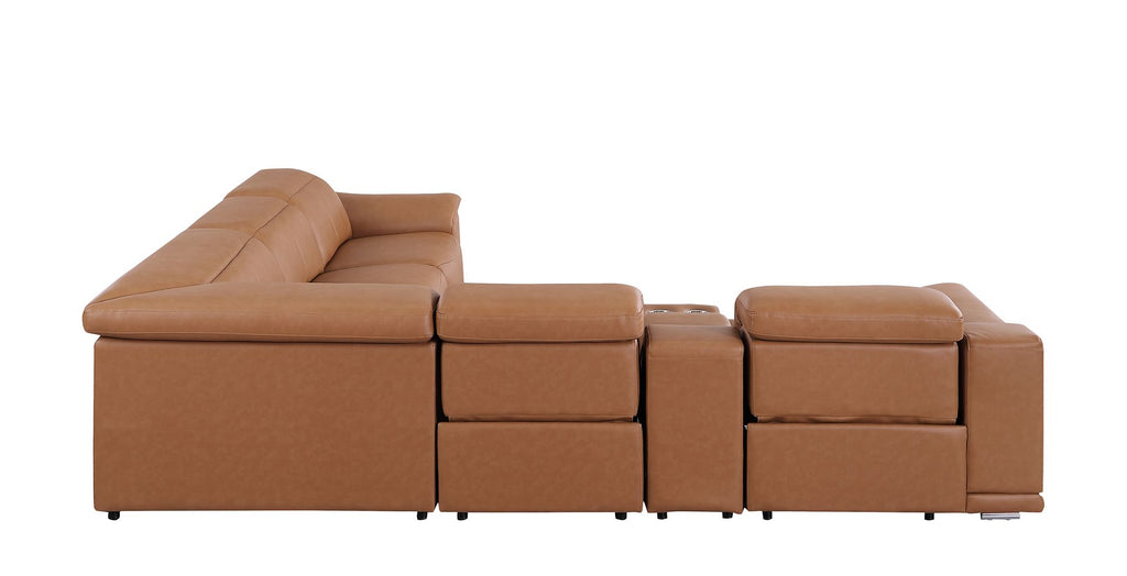 9762 Divanitalia 6-Piece L-Shaped Top Grain Italian Leather Sectional Sofa with 3 Power Recliners