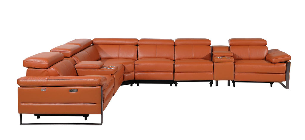 1246 Divanitalia 8-Piece L-Shaped Modular Power Reclining Sectional Sofa with 3 Power Recliners and Power Headrests - Top Grain Italian Leather