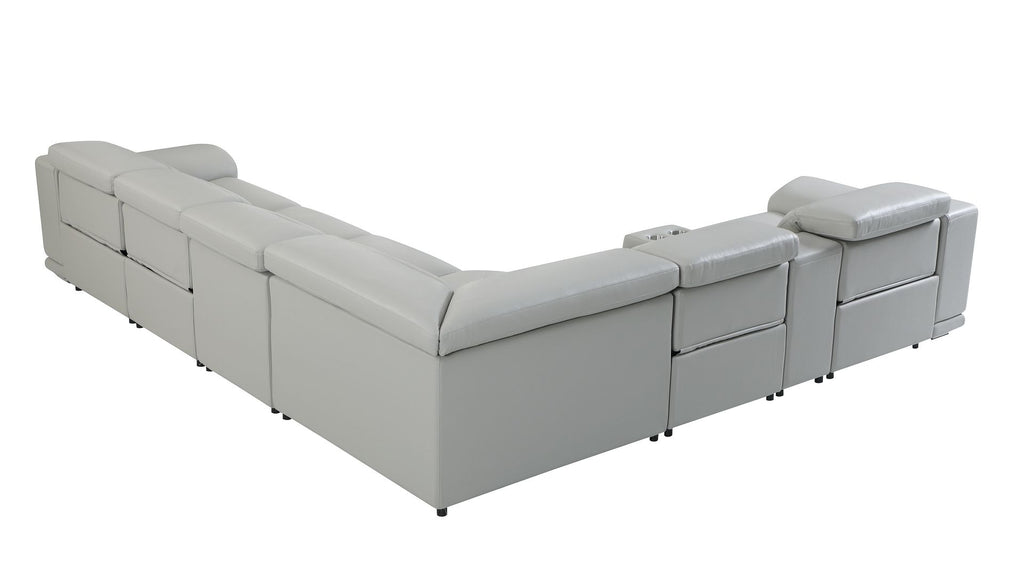 9762 Divanitalia 7-Piece L-Shaped Top Grain Italian Leather Sectional Sofa with 4 Power Recliners