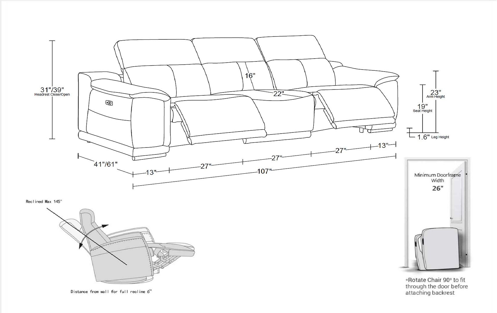 9762 Divanitalia 3-Piece Modular Power Reclining Sofa with 2 Power Recliners in Top Grain Italian Leather