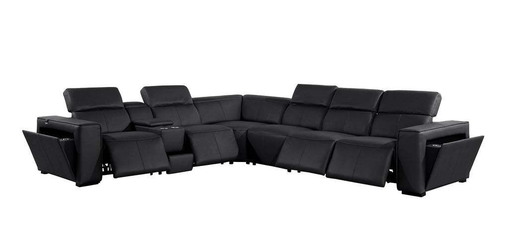 1224 Divanitalia 7-Piece L-Shaped Sectional Sofa in Top Grain Italian Leather with 4 Power Recliners & Power Headrests