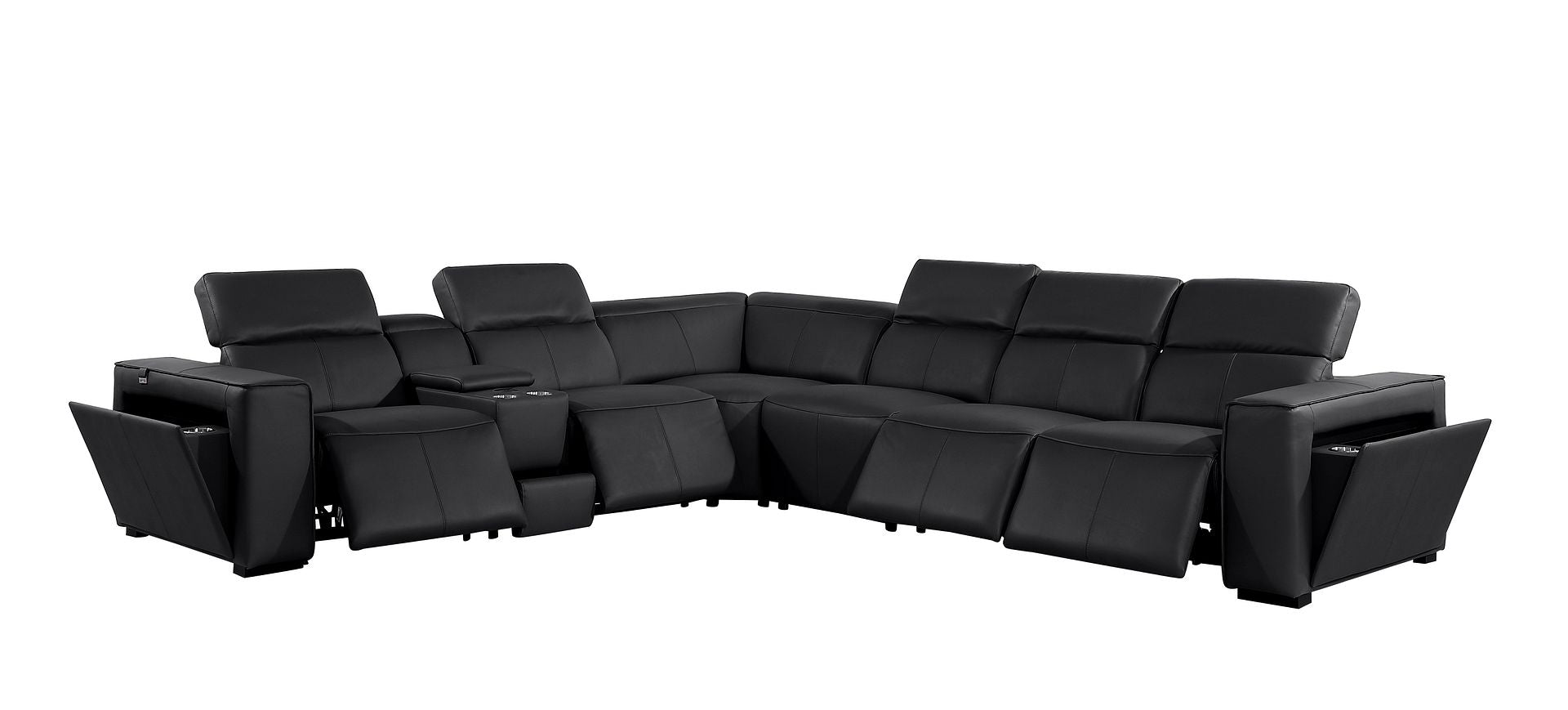 1224 Divanitalia 7-Piece L-Shaped Sectional Sofa in Top Grain Italian Leather with 4 Power Recliners & Power Headrests