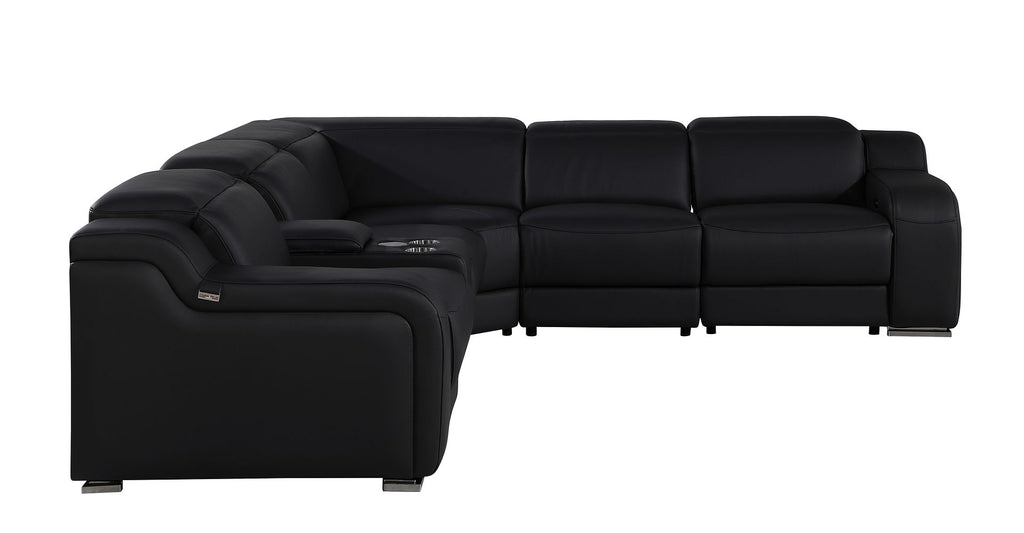 1116 Divanitalia 6-Piece L-Shaped Sectional Sofa in Top Grain Italian Leather with 3 Power Recliners & Power Headrests - Black - SKU 1116-BLACK-6PC-3PWR-SECTIONAL- GROUP - view 4