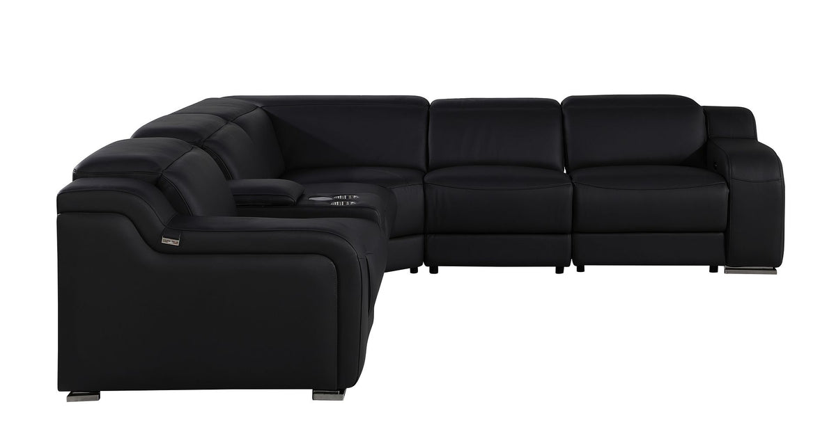 1116 Divanitalia 6-Piece L-Shaped Sectional Sofa in Top Grain Italian Leather with 3 Power Recliners & Power Headrests - Black - SKU 1116-BLACK-6PC-3PWR-SECTIONAL- GROUP - view 4