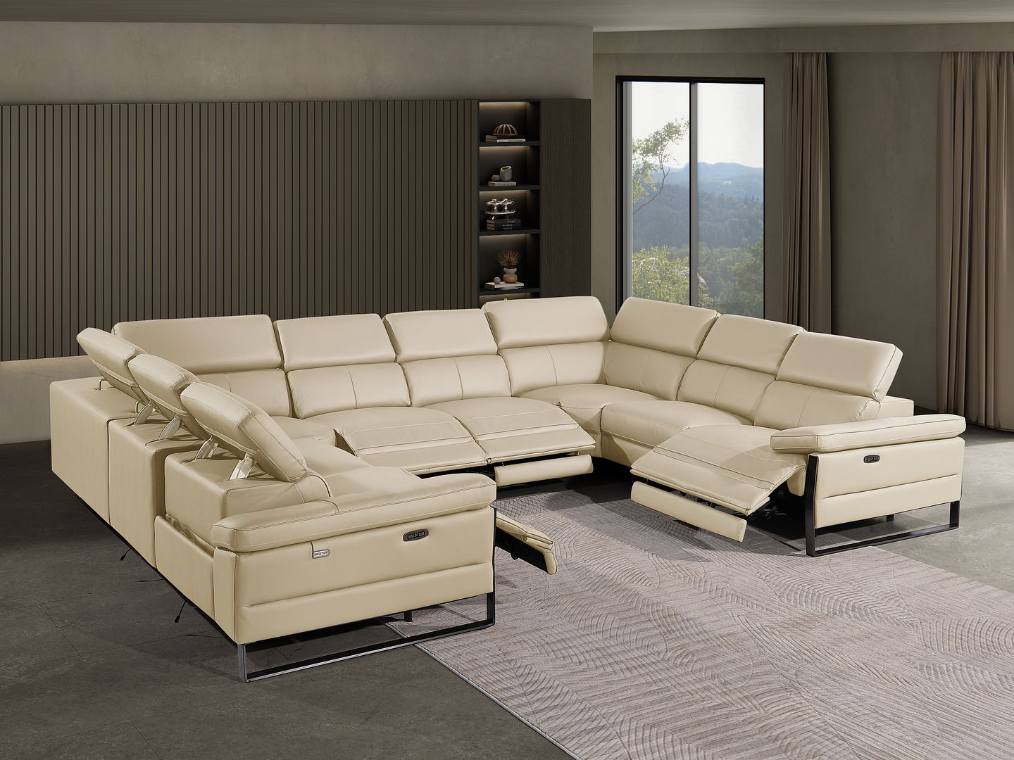 1246 Divanitalia 8-Piece U-Shaped Modular Power Reclining Sectional Sofa with 4 Power Recliners and Power Headrests - Top Grain Italian Leather