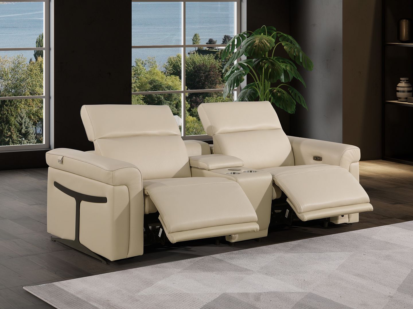 1126 Divanitalia 3-Piece Modular Power Reclining Loveseat in Top Grain Italian Leather with 2 Power Recliners & Power Headrests