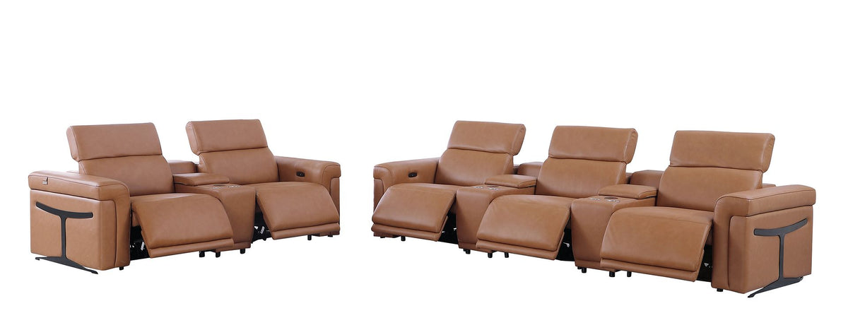 1126 Divanitalia 8-Piece Modular Power Reclining Sofa & Loveseat Set in Top Grain Italian Leather with 5 Power Recliners & Power Headrests - Cognac - SKU 1126-COGNAC-8.5-HT - view 4