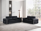 1130 Divanitalia 2-Piece Sofa Set in Top-grain Italian Leather - Black - SKU 1130-BLACK-2PC